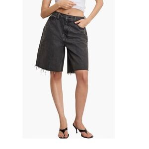 Sz 18 Good American Raw Hem Black Denim Bermuda Shorts $138 MSRP